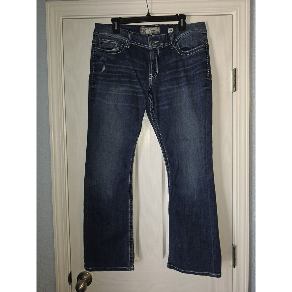 BKE Payton Bootcut Jeans Mens 34R Blue Medium Dark Wash Thick Stitch